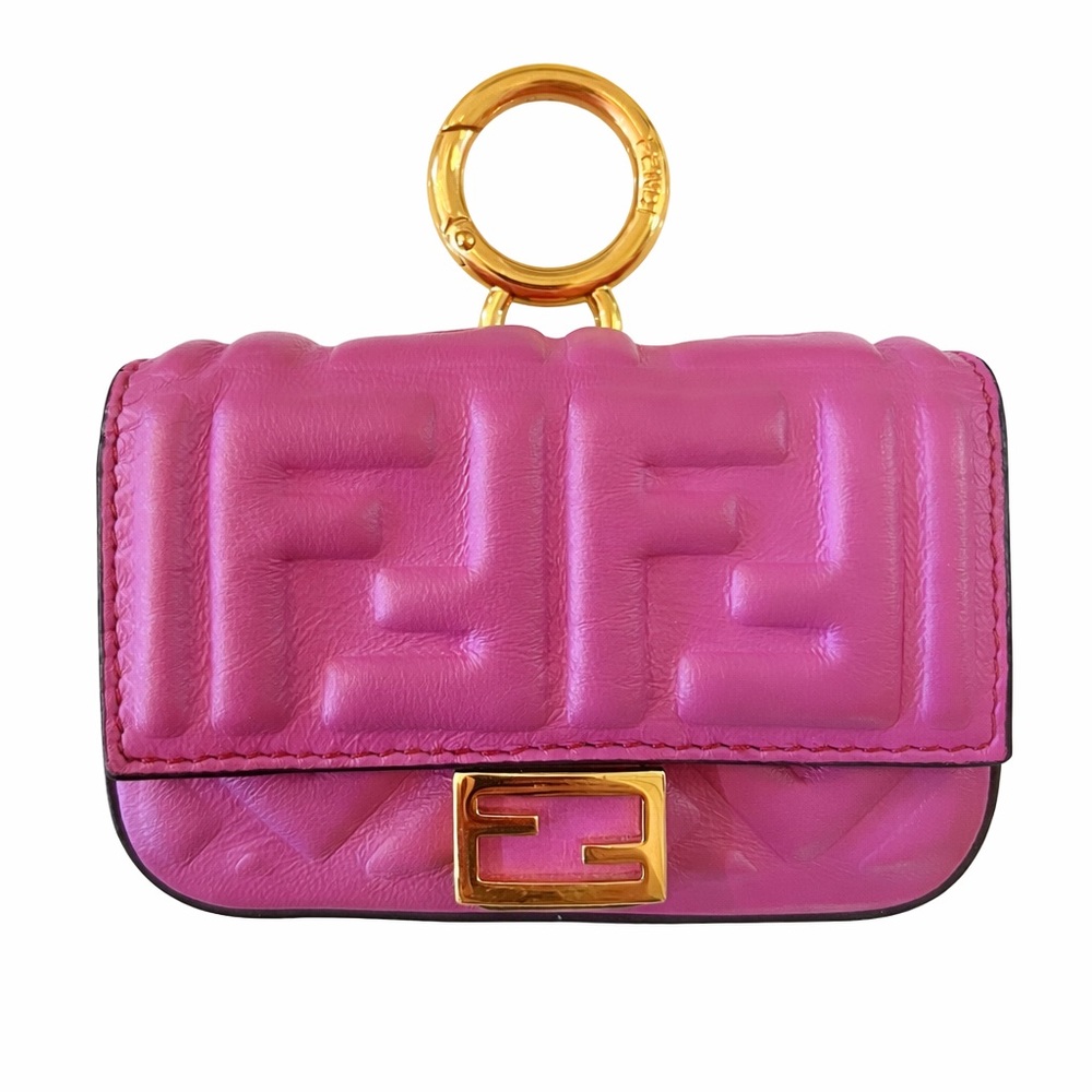 Fendi Nano Baguette Bag Charm Lamb Leather Gold Chain Authentic bag included